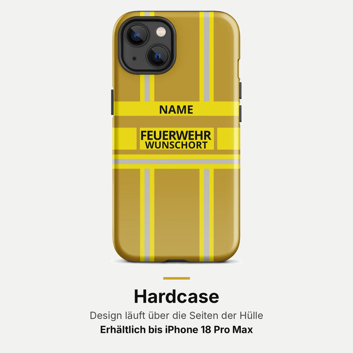 Feuerwehr Handyhülle iPhone® Hardcase Gold/Gelb mit Name und Wunschort – iPhone 13 / 13 mini / 13 Pro / 13 Pro Max