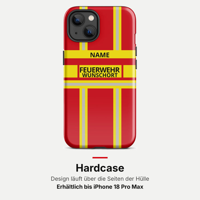 Feuerwehr Handyhülle iPhone® Hardcase Rot/Gelb mit Name und Wunschort – iPhone 13 / 13 mini / 13 Pro / 13 Pro Max