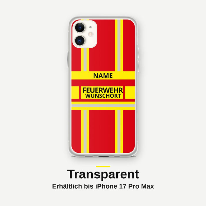 Feuerwehr Handyhülle iPhone® transparent Rot/Gelb mit Name und Wunschort – iPhone 11 / 11 Pro / 11 Pro Max