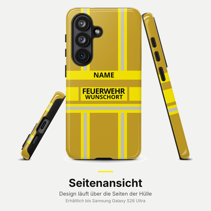 Feuerwehr Handyhülle Samsung® Hardcase Gold/Gelb mit Name und Wunschort – Seitenansicht