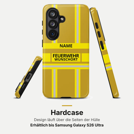 Feuerwehr Handyhülle Samsung® Hardcase Gold/Gelb mit Name und Wunschort – Rundumansicht