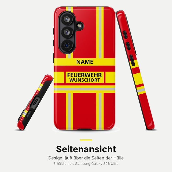 Feuerwehr Handyhülle Samsung® Hardcase Rot/Gelb mit Name und Wunschort – Seitenansicht