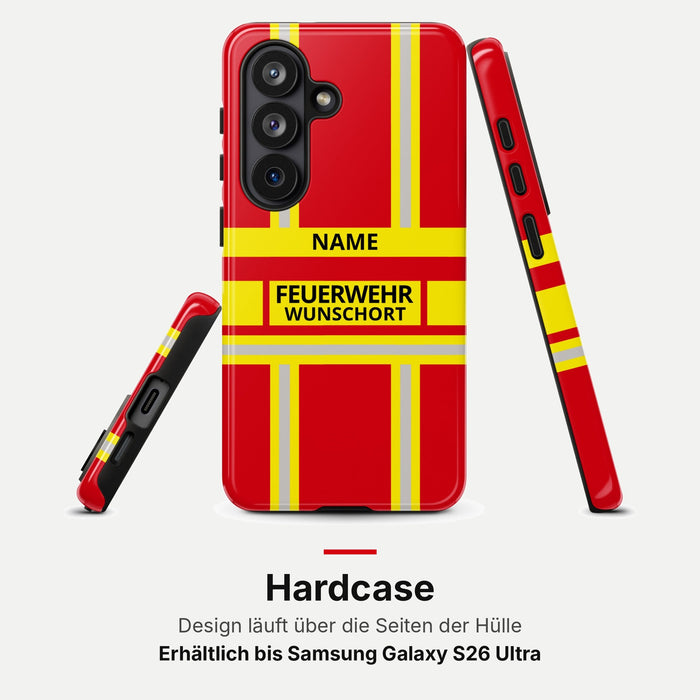 Feuerwehr Handyhülle Samsung® Hardcase Rot/Gelb mit Name und Wunschort – Rundumansicht