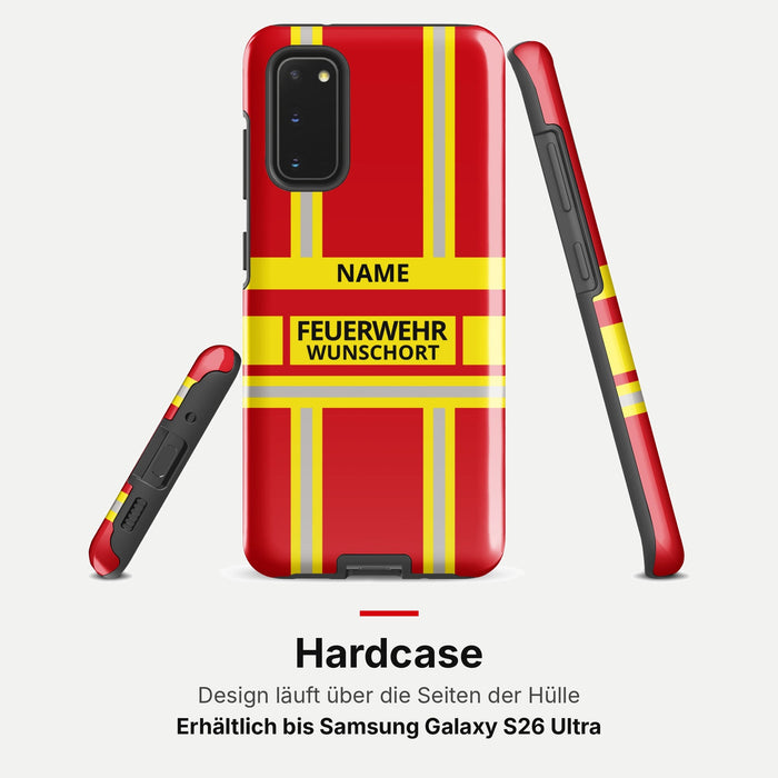 Feuerwehr Handyhülle Samsung® Hardcase Rot/Gelb mit Name und Wunschort – Samsung Galaxy S20 / S20 FE / S20 Plus / S20 Ultra