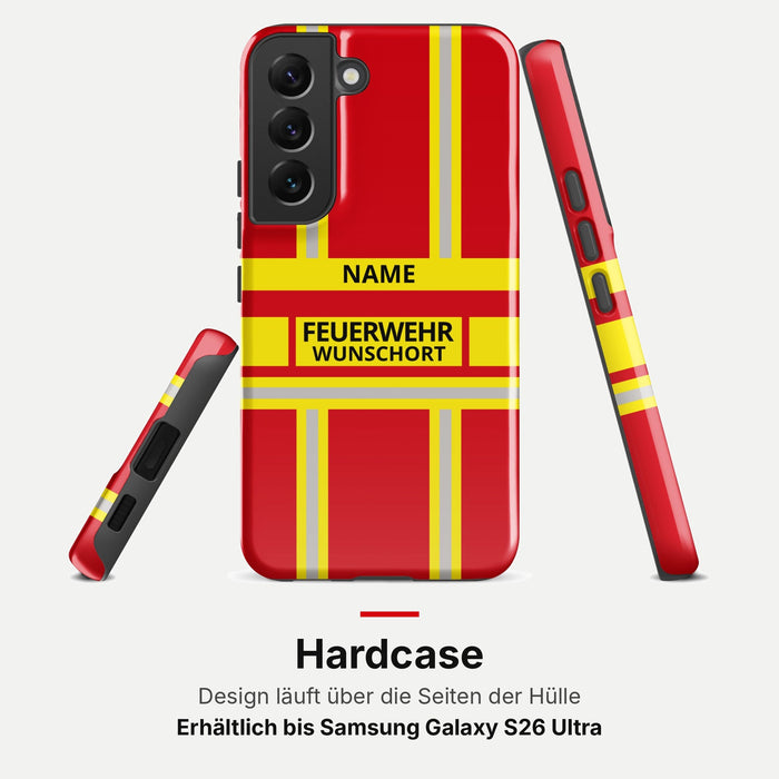 Feuerwehr Handyhülle Samsung® Hardcase Rot/Gelb mit Name und Wunschort – Samsung Galaxy S22 / S22 Plus / S22 Ultra