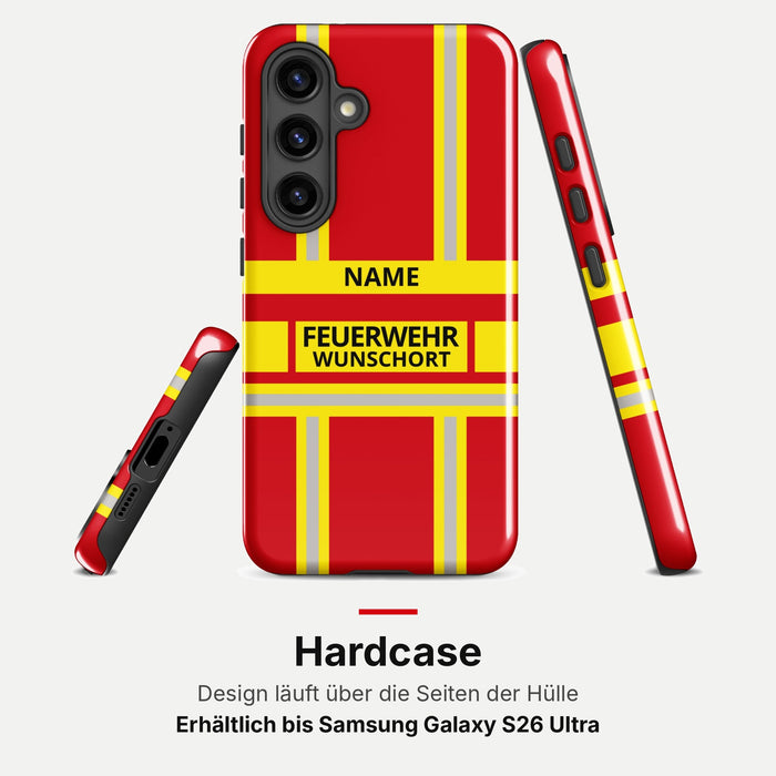 Feuerwehr Handyhülle Samsung® Hardcase Rot/Gelb mit Name und Wunschort – Samsung Galaxy S24 / S24 Plus / S24 Ultra
