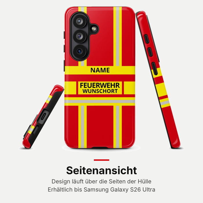 Feuerwehr Handyhülle Samsung® Hardcase Rot/Gelb mit Name und Wunschort – Seitenansicht
