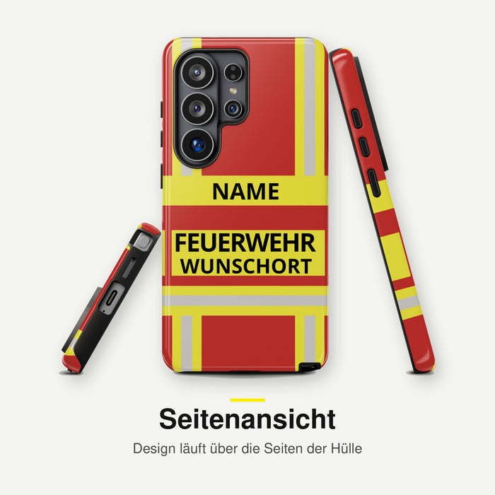 Feuerwehr Handyhülle Samsung® Hardcase Rot/Gelb mit Name und Wunschort – Seitenansicht
