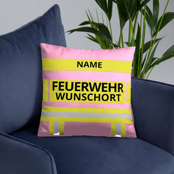 Feuerwehr Basic-Kissen Rosa/Gelb – personalisierbar mit Name und Wunschort