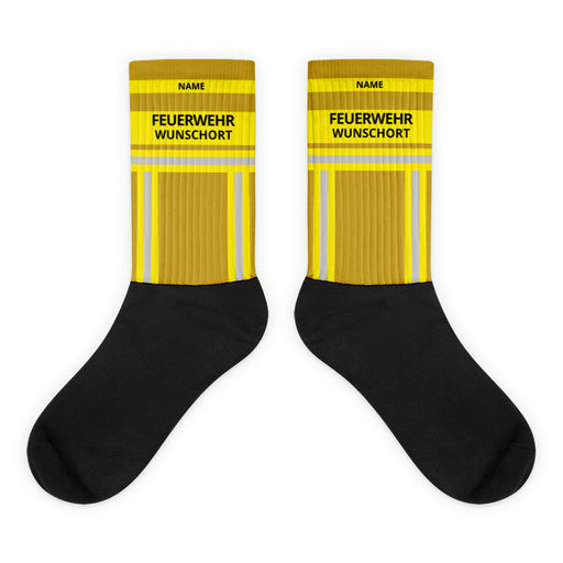 Feuerwehr Socken – Personalisiert mit Name & Wunschort (Gold/Gelb) – Bild 1