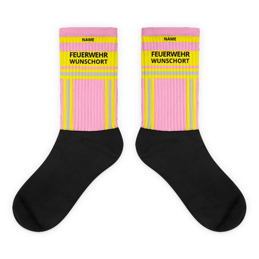 Feuerwehr Socken – Rosa/Gelb – personalisierbar mit Name und Wunschort