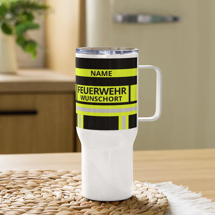 Feuerwehr Thermobecher – Personalisiert mit Name & Wunschort (Schwarz/Leuchtgelb) – Bild 5