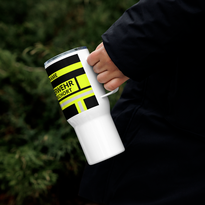 Feuerwehr Thermobecher – Personalisiert mit Name & Wunschort (Schwarz/Leuchtgelb) – Bild 6