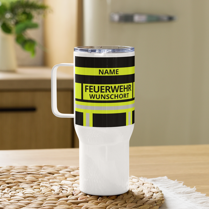 Feuerwehr Thermobecher – Personalisiert mit Name & Wunschort (Schwarz/Leuchtgelb) – Bild 9