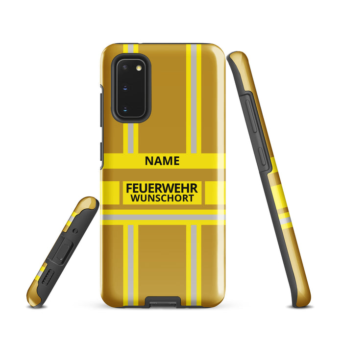 Feuerwehr Handyhülle Samsung® Hardcase Gold/Gelb mit Name und Wunschort – Samsung Galaxy S20 / S20 FE / S20 Plus / S20 Ultra