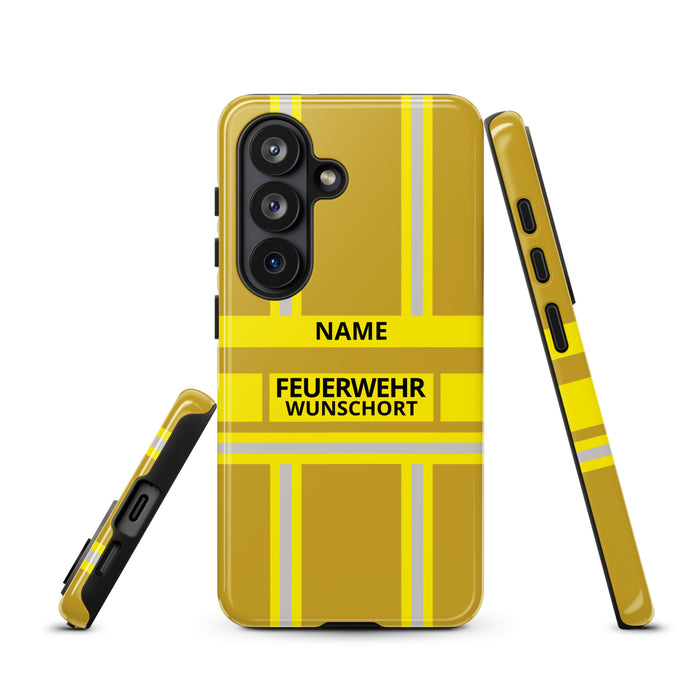 Feuerwehr Handyhülle Samsung® Hardcase Gold/Gelb mit Name und Wunschort – Samsung Galaxy S26 / S26 Plus / S26 Ultra