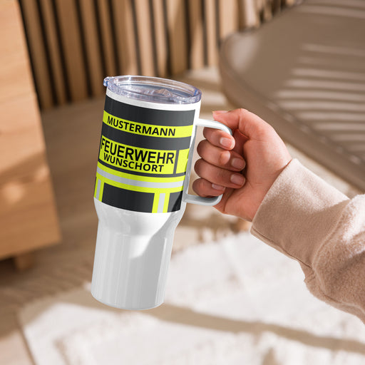 Feuerwehr Thermobecher, personalisiert mit Name und Wehr, in 3 Farben