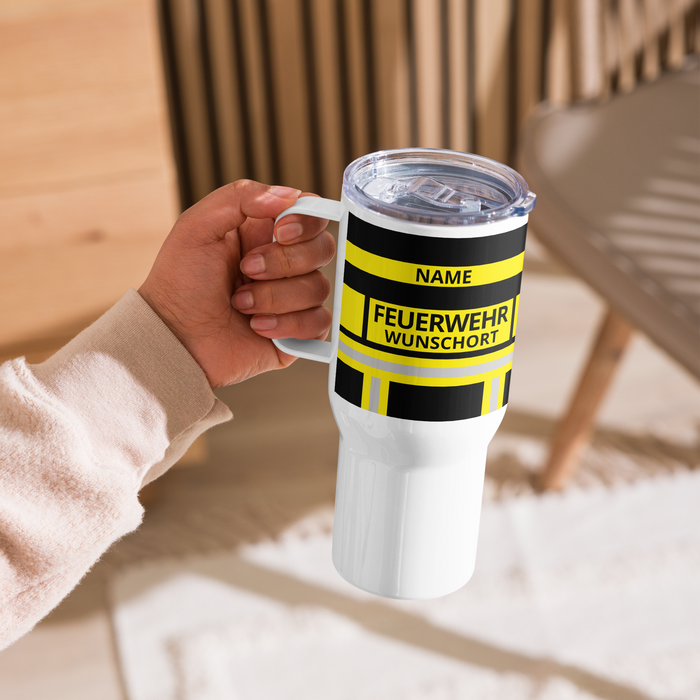 Feuerwehr Thermobecher – Personalisiert mit Name & Wunschort (Schwarz/Gelb) – Bild 12