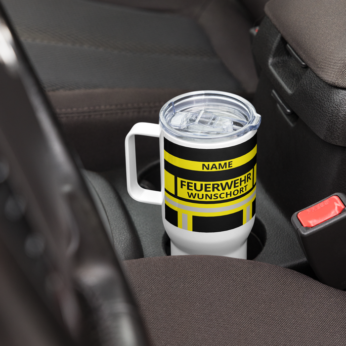 Feuerwehr Thermobecher – Personalisiert mit Name & Wunschort (Schwarz/Gelb) – Bild 8