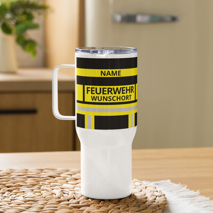 Feuerwehr Thermobecher – Personalisiert mit Name & Wunschort (Schwarz/Gelb) – Bild 9