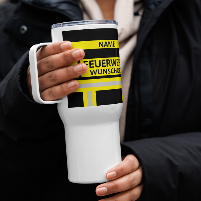 Feuerwehr Thermobecher – Personalisiert mit Name & Wunschort (Schwarz/Gelb) – Bild 10