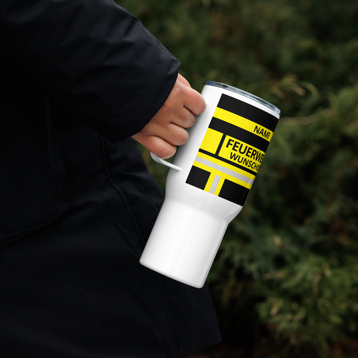 Feuerwehr Thermobecher – Personalisiert mit Name & Wunschort (Schwarz/Gelb) – Bild 11