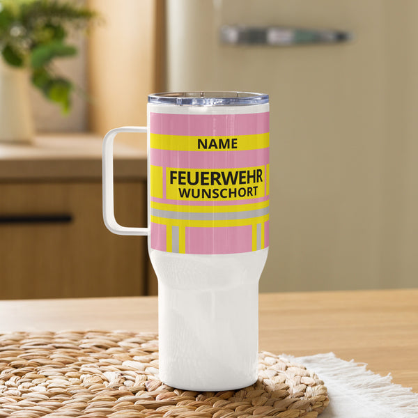Feuerwehr Thermobecher Rosa/Gelb